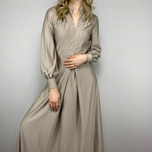 Vintage 60s 70s maxi party dress tan color long puff sleeve